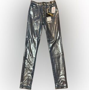 NWT Vibrant MIU Metallic Silver Women Sassy Skinny Jeans Size 27
